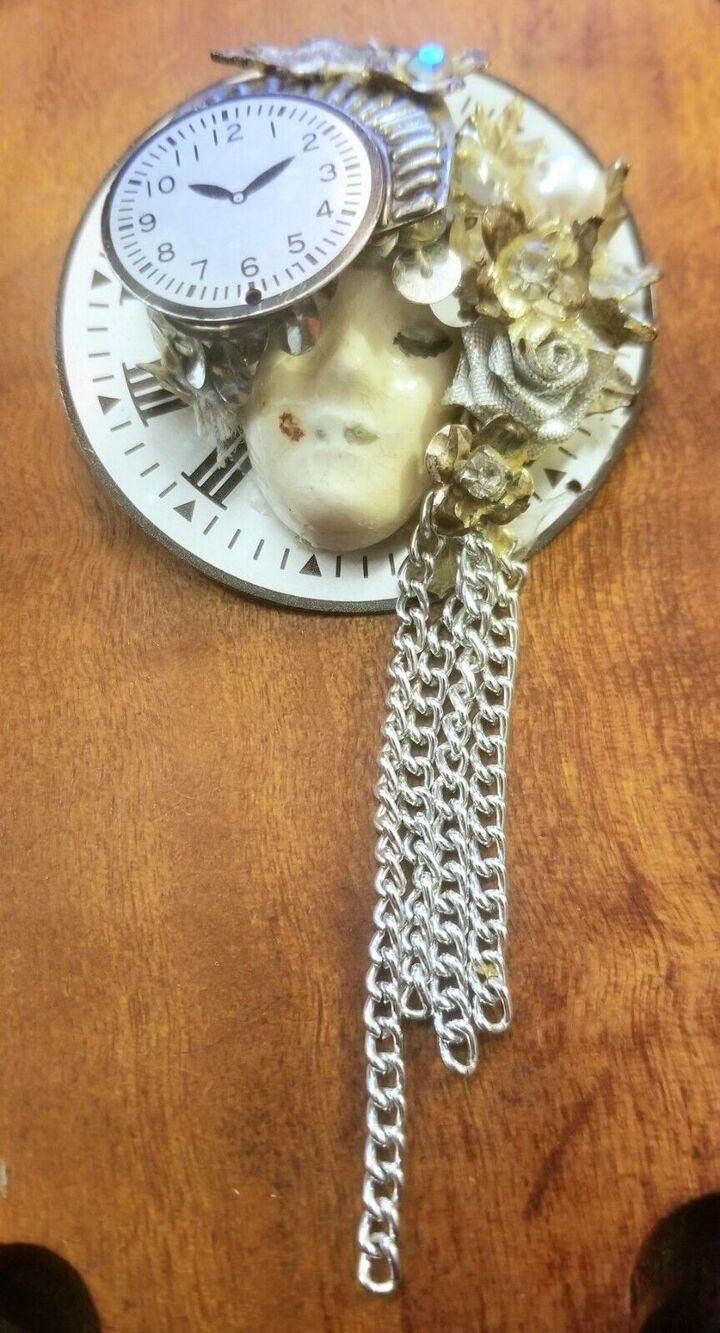 Vintage 1980s Steampunk Assemblage Brooch Using Watch & Doll Parts 2.5" Dia